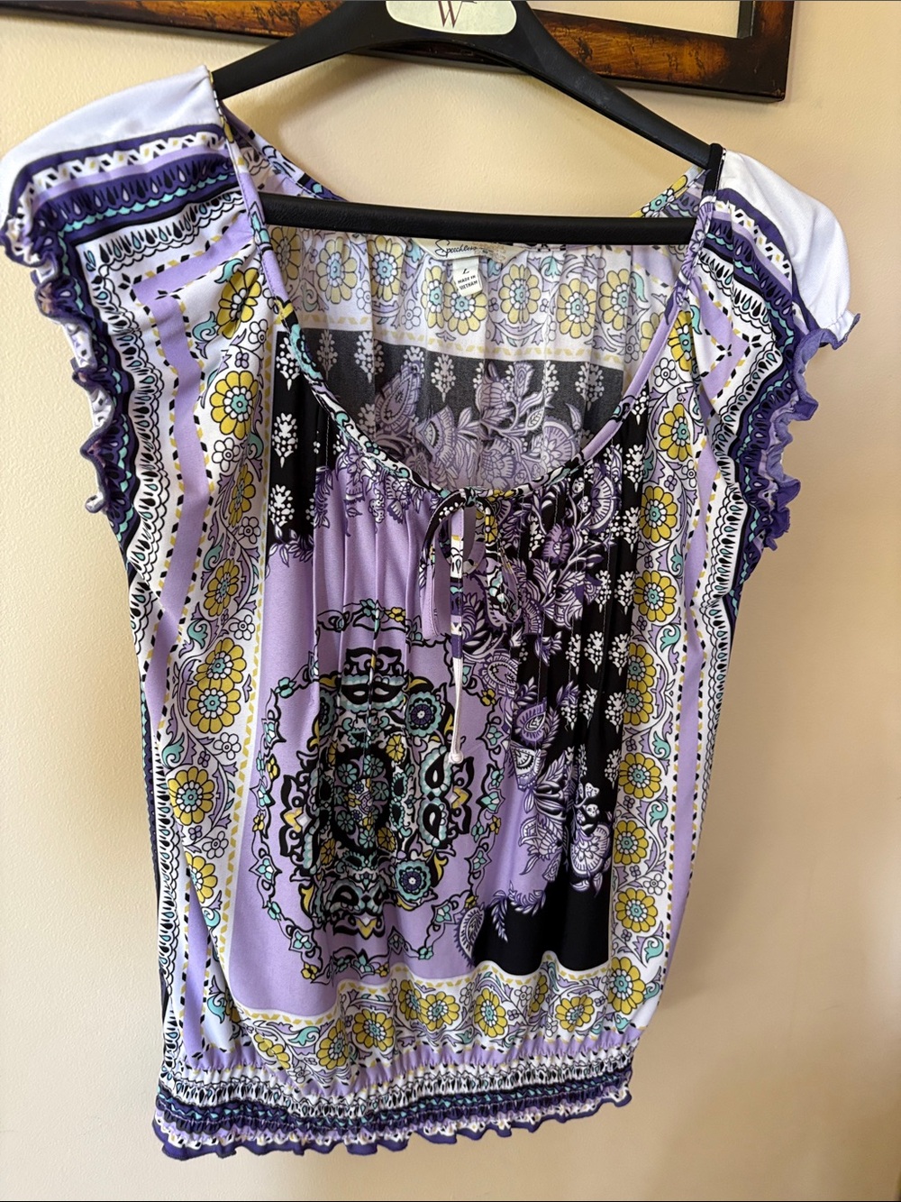 Lavender Floral Print Peasant Top - Unknown Brand